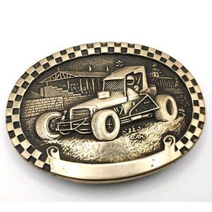 Vintage Sprint Car National 1970s Wingless Belt Buckle, Solid Brass USA-Made
